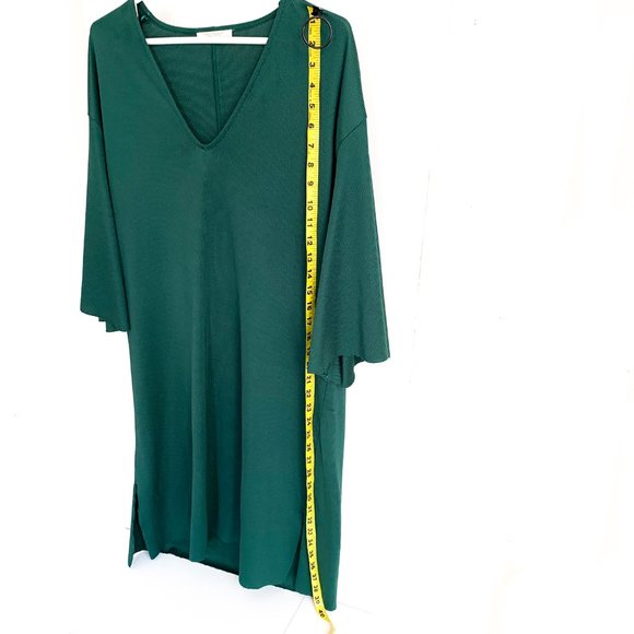 ZARA dark green v-neck dress 1/2 flutter sleeves L - Picture 2 of 5